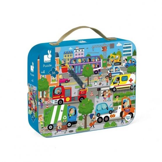 Puzzle w walizce – Miasto, 36 elementów (Janod)
