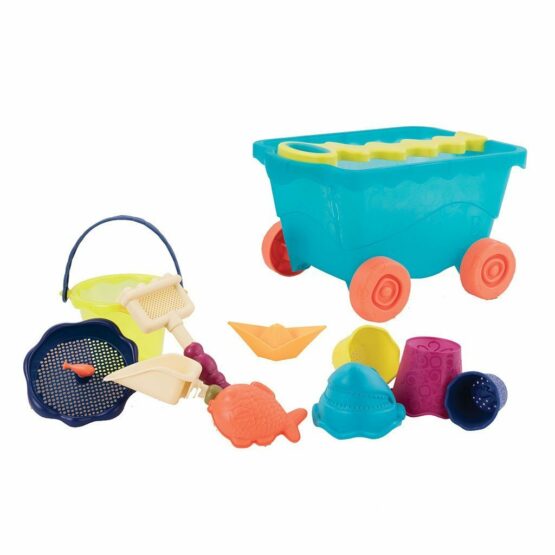 Wózek-wagonik z akcesoriami do piasku, niebieski, B.toys