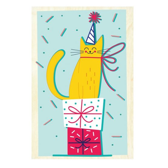 Drewniana kartka urodzinowa – Pierwsze Urodziny Kot (Milin)