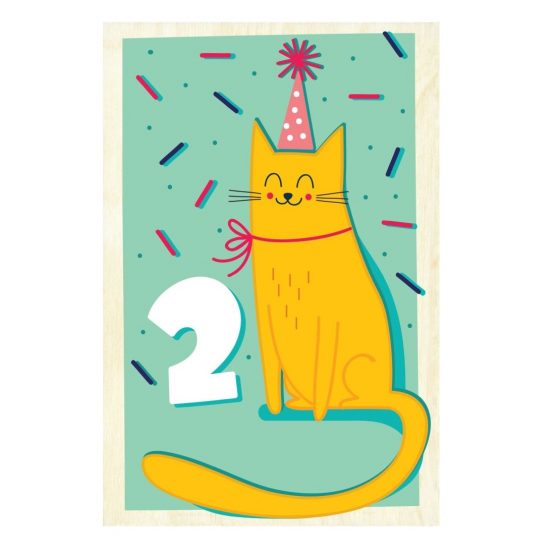 Drewniana kartka urodzinowa – Drugie Urodziny Kot (Milin)