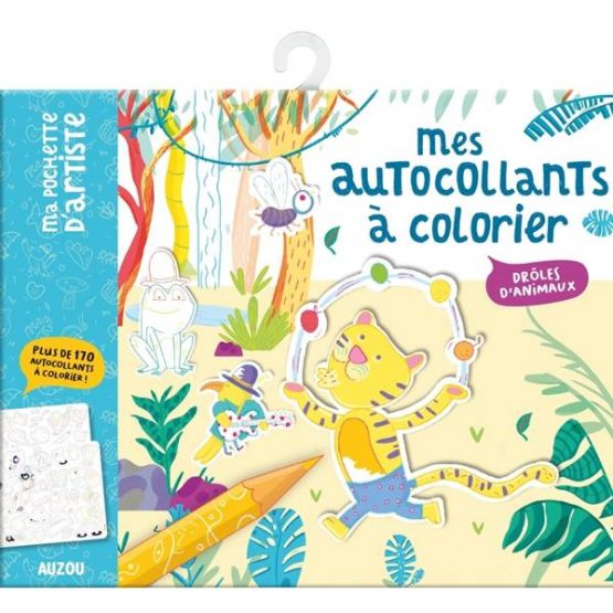 Naklejki dla dzieci z planszami do samodzielnego kolorowania Wesołe zwierzątka (Auzou)