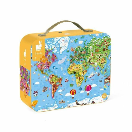 Puzzle w walizce – Ogromna mapa świata, 300 elementów (Janod)