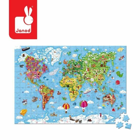 Puzzle w walizce - Ogromna mapa świata, 300 elementów (Janod)