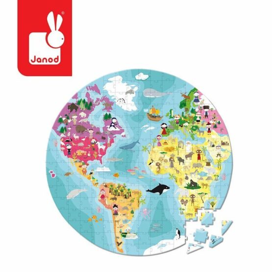 Puzzle w walizce okrągłe dwustronne mapa świata wiek 7+ 208 el