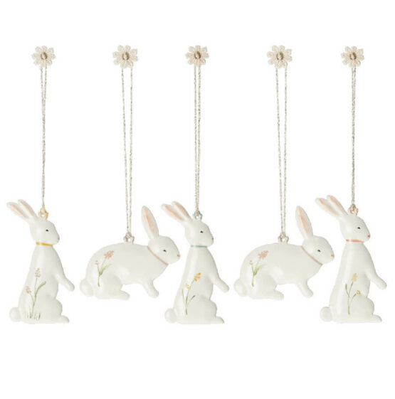Dekoracja wielkanocna - Easter bunny ornaments, 5 sztuk (Maileg)