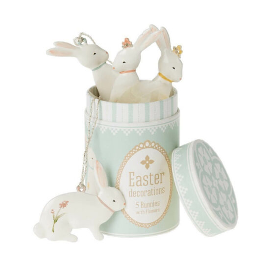 Dekoracja wielkanocna – Easter bunny ornaments, 5 sztuk (Maileg)