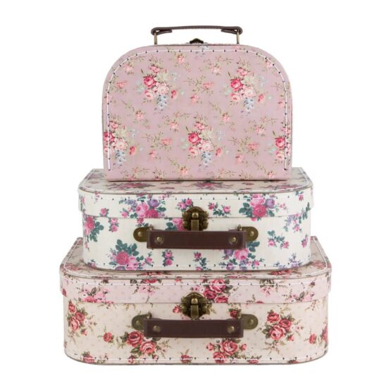 Dekoracyjne walizeczki dziecięce, 3 szt. – Retro w różyczki (Sass&Belle)